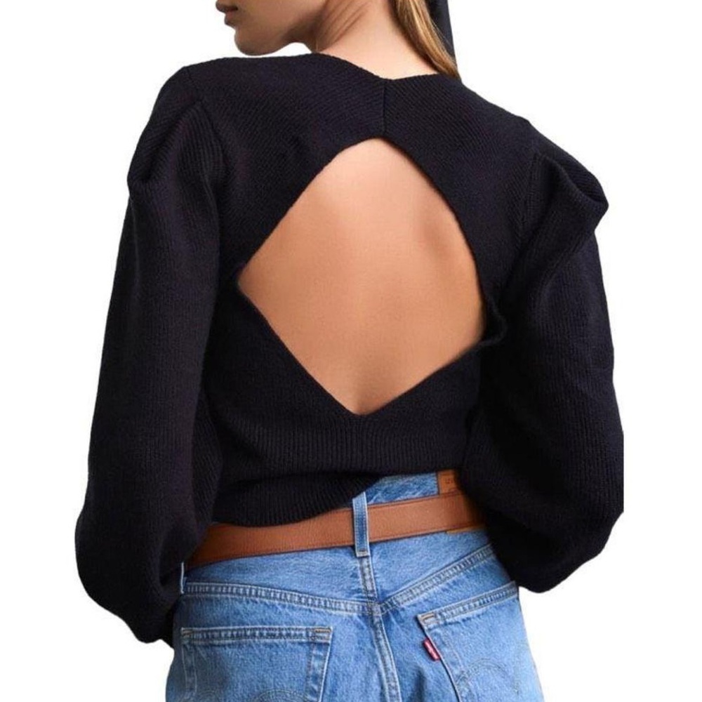 Free People Black Open-Back Crew Sweater